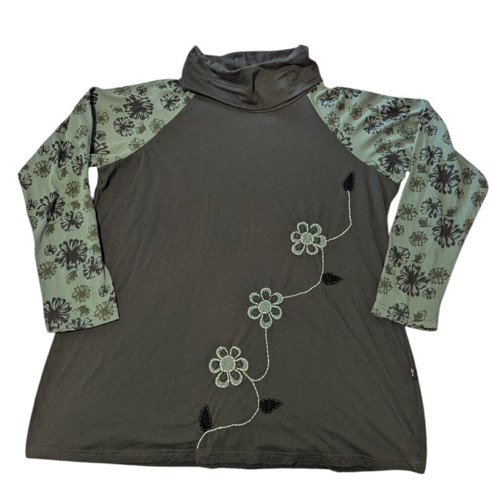 Lagenlook Patchwork Shirt Organic Boho‎ Hippie Festival Artsy Leopards & Roses